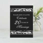 Zwarte bloem 20ste verjaardagsfeest uitnodiging (Staand voorkant)