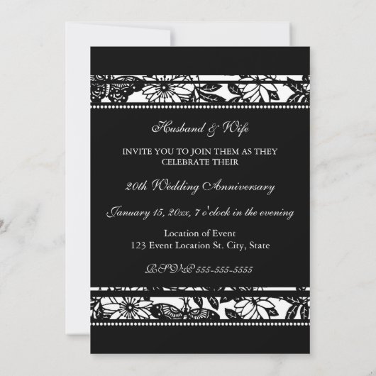 Zwarte bloem 20ste verjaardagsfeest uitnodiging (Achterkant)