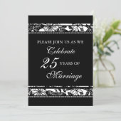 Zwarte bloem 25e jubileum feest uitnodiging (Staand voorkant)