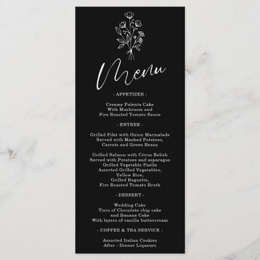 Zwarte Bloem Boheemse Eenvoudige Botanische Menu (Voorkant)