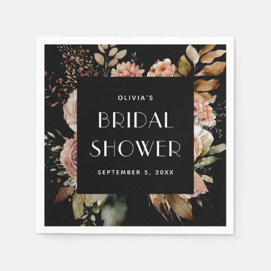 Zwarte Bloem Bruidsdouche | Boho Chic Elegant Servet (Voorkant)