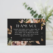 Zwarte bloem bruiloft | Boho romantische herfst Bedankkaart (Staand voorkant)