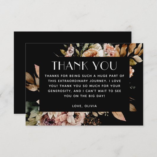 Zwarte bloem bruiloft feest | Boho romantische her Bedankkaart (Voorkant / Achterkant)