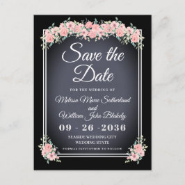 Zwarte Bloem Chalkboard Trouw Save the Date Uitnodiging Briefkaart