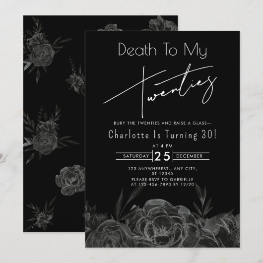 Zwarte Bloem dood aan mijn twintigers 30e verjaard Kaart (Voorkant / Achterkant)