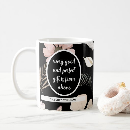 Zwarte bloem geschrift koffiemok (Met donut)