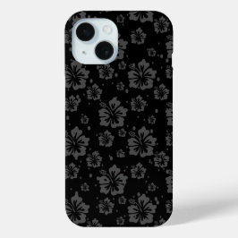 Zwarte bloem illustratie op zwarte achtergrond iPhone 15 case