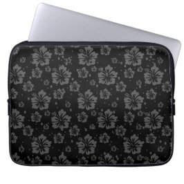 Zwarte bloem illustratie op zwarte achtergrond laptop sleeve