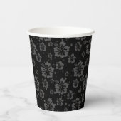 Zwarte bloem illustratie op zwarte achtergrond papieren bekers (Achterkant)