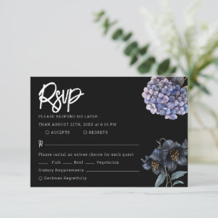 Zwarte bloem klassieke typografie huwelijks-RSVP m RSVP Kaartje