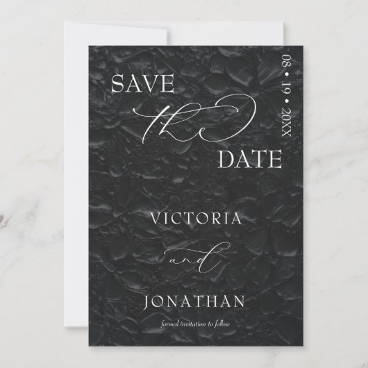 Zwarte Bloem Moderne Elegante Save The Date (Voorkant)