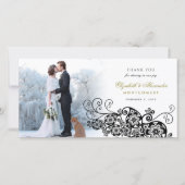 Zwarte Bloem Paisley Boho Elegante Trouwfoto Bedankkaart (Voorkant)