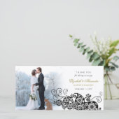 Zwarte Bloem Paisley Boho Elegante Trouwfoto Bedankkaart (Staand voorkant)