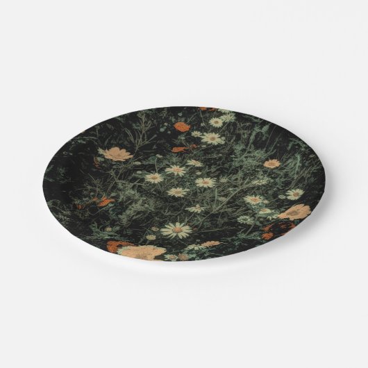 zwarte bloem papieren bordje (Gekanteld)