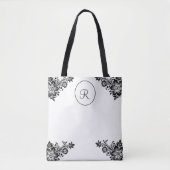 zwarte bloem (personaliseren) tote bag (Voorkant)