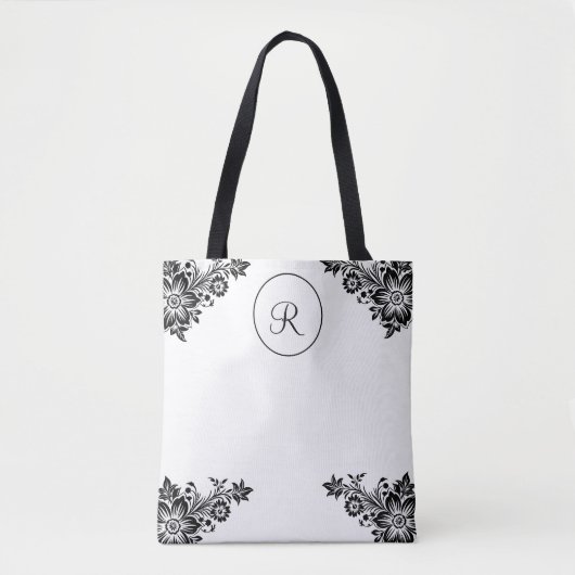 zwarte bloem (personaliseren) tote bag (Voorkant)