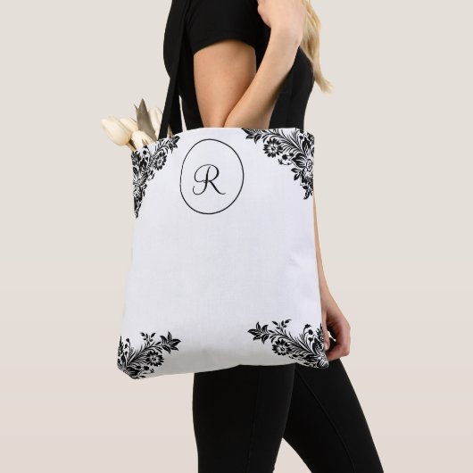 zwarte bloem (personaliseren) tote bag (Dichtbij)