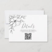Zwarte bloem QR-code detail bruiloft bijlage kaart (Voorkant)