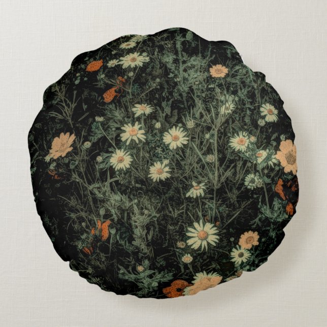zwarte bloem rond kussen (Achterkant)