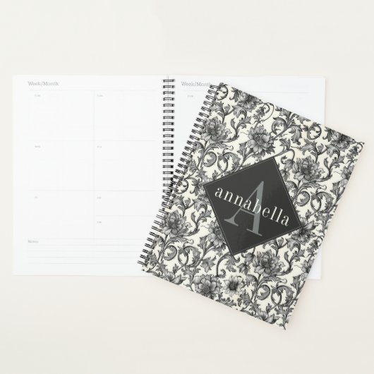 Zwarte Bloem William Morris Elegante Monogram Planner (Display)