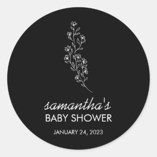 Zwarte Bloem Zomer Herfst Bewaar Datum voor Baby Ronde Sticker