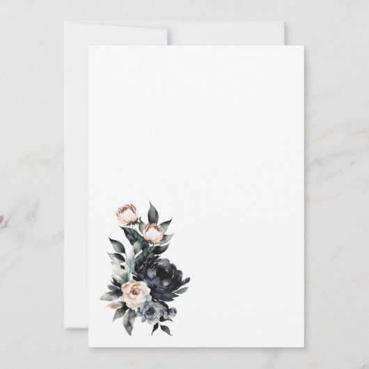 Zwarte Bloemboog Bruiloft After Party Kaart (Achterkant)