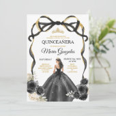 Zwarte Bloemboog Prinses Gouden Kroon Quinceañera Kaart (Staand voorkant)