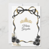 Zwarte Bloemboog Prinses Gouden Kroon Quinceañera Kaart (Achterkant)