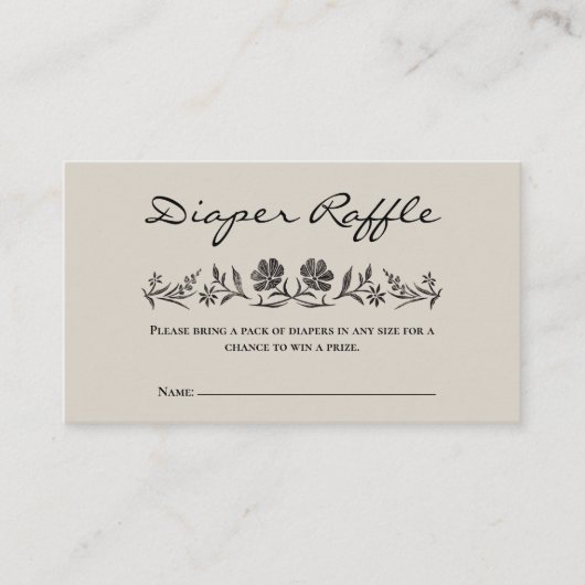 Zwarte Bloemen Baby shower Luier Raffle Kaart (Voorkant)