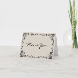 Zwarte bloemen bedankkaart met getypte bericht