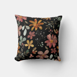 Zwarte bloemen bedrukt kussen