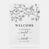 Zwarte bloemen bloemenbruiloft welkomstbord acryl bord (Voorkant)