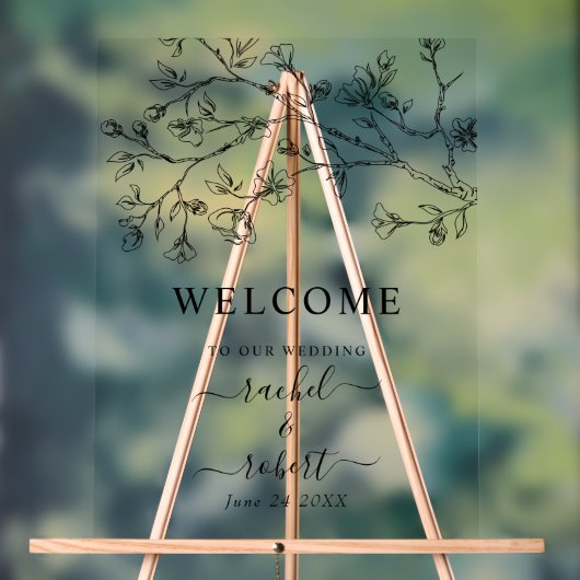 Zwarte bloemen bloemenbruiloft welkomstbord acryl bord (Neutraal)