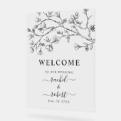 Zwarte bloemen bloemenbruiloft welkomstbord acryl bord (Hoek)