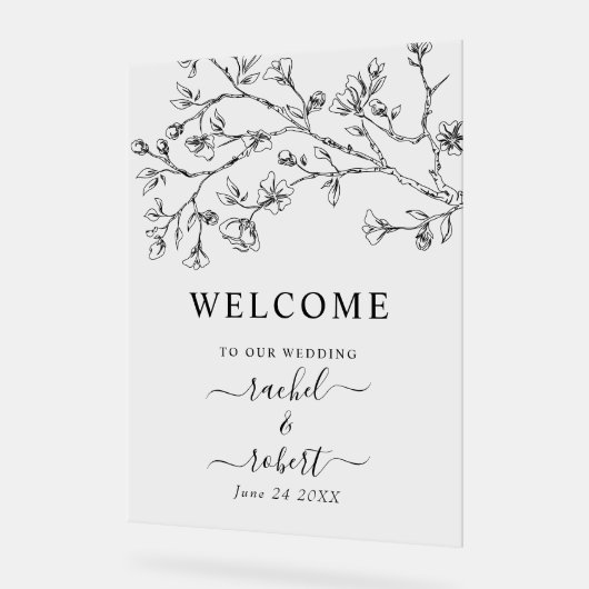 Zwarte bloemen bloemenbruiloft welkomstbord acryl bord (Hoek)