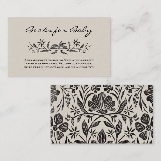 Zwarte Bloemen Boeken voor Baby Insert Kaart (Voorkant / Achterkant)
