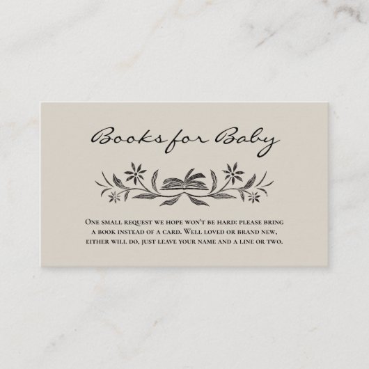 Zwarte Bloemen Boeken voor Baby Insert Kaart (Voorkant)