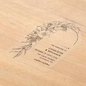 Zwarte Bloemen Boeket Boog Huwelijk Acryl Uitnodigingen (Laagn)