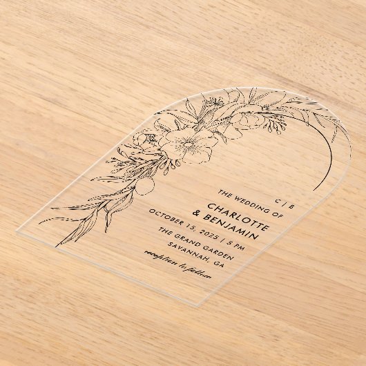 Zwarte Bloemen Boeket Boog Huwelijk Acryl Uitnodigingen (Laagn)