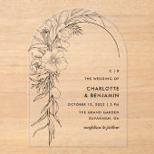 Zwarte Bloemen Boeket Boog Huwelijk Acryl Uitnodigingen (Voorkant)