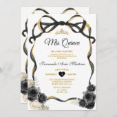 Zwarte Bloemen Boog Ribbon Gouden Kroon Mis Quince Kaart (Voorkant / Achterkant)