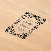 Zwarte  Bloemen Border Wedding Acryl Uitnodigingen (Laagn)
