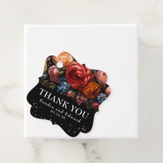 Zwarte Bloemen Botanische Moody bruiloft Dank u Bedankjes Labels (In situ)