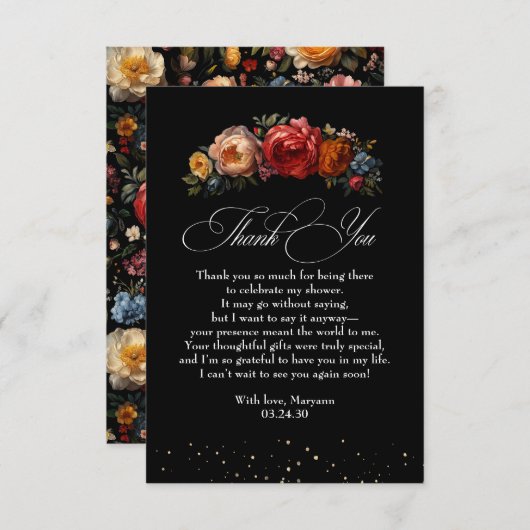 Zwarte Bloemen Botanische Moody Nederlands Bedankt (Voorkant / Achterkant)