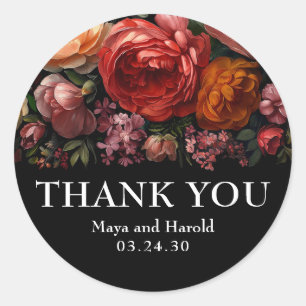Zwarte Bloemen Botanische Moody Nederlands Bedankt Ronde Sticker