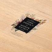 Zwarte bloemen bruiloft | Elegante Boho Botanische Acryl Uitnodigingen (Laagn)