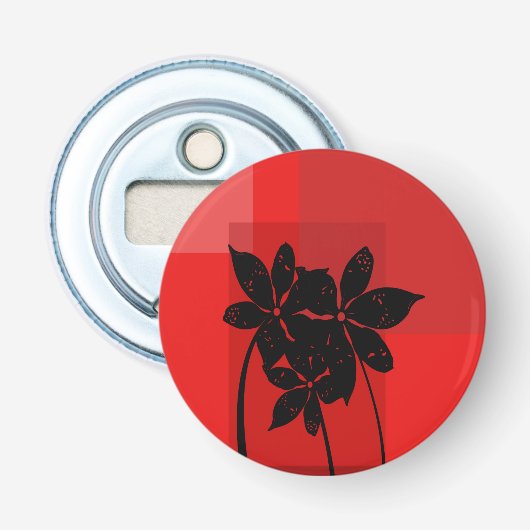 Zwarte bloemen button flesopener (Voorkant)