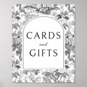 Zwarte Bloemen Chinoiserie Trouwkaarten en geschen Poster (Voorkant)