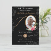 Zwarte Bloemen Custom Photo Surprise 70ste Verjaar Kaart (Staand voorkant)