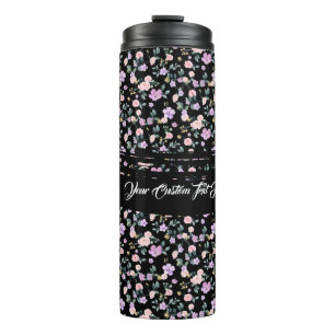 Zwarte Bloemen Dame bloempatroon Thermosbeker